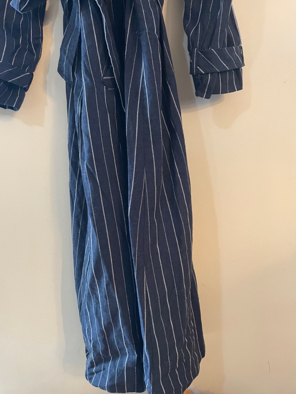 Striped Black Trench Coat - Women's Longline Coat - Picture 7 of 12